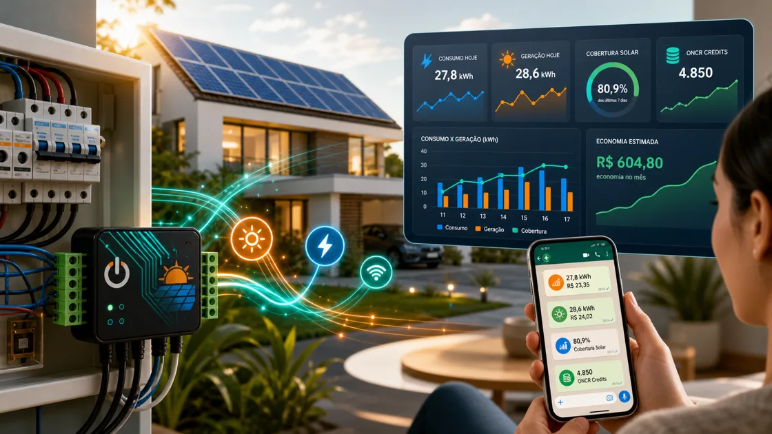 equipamento de telemetria ONCR Energy Intelligence conectado a dashboard e WhatsApp